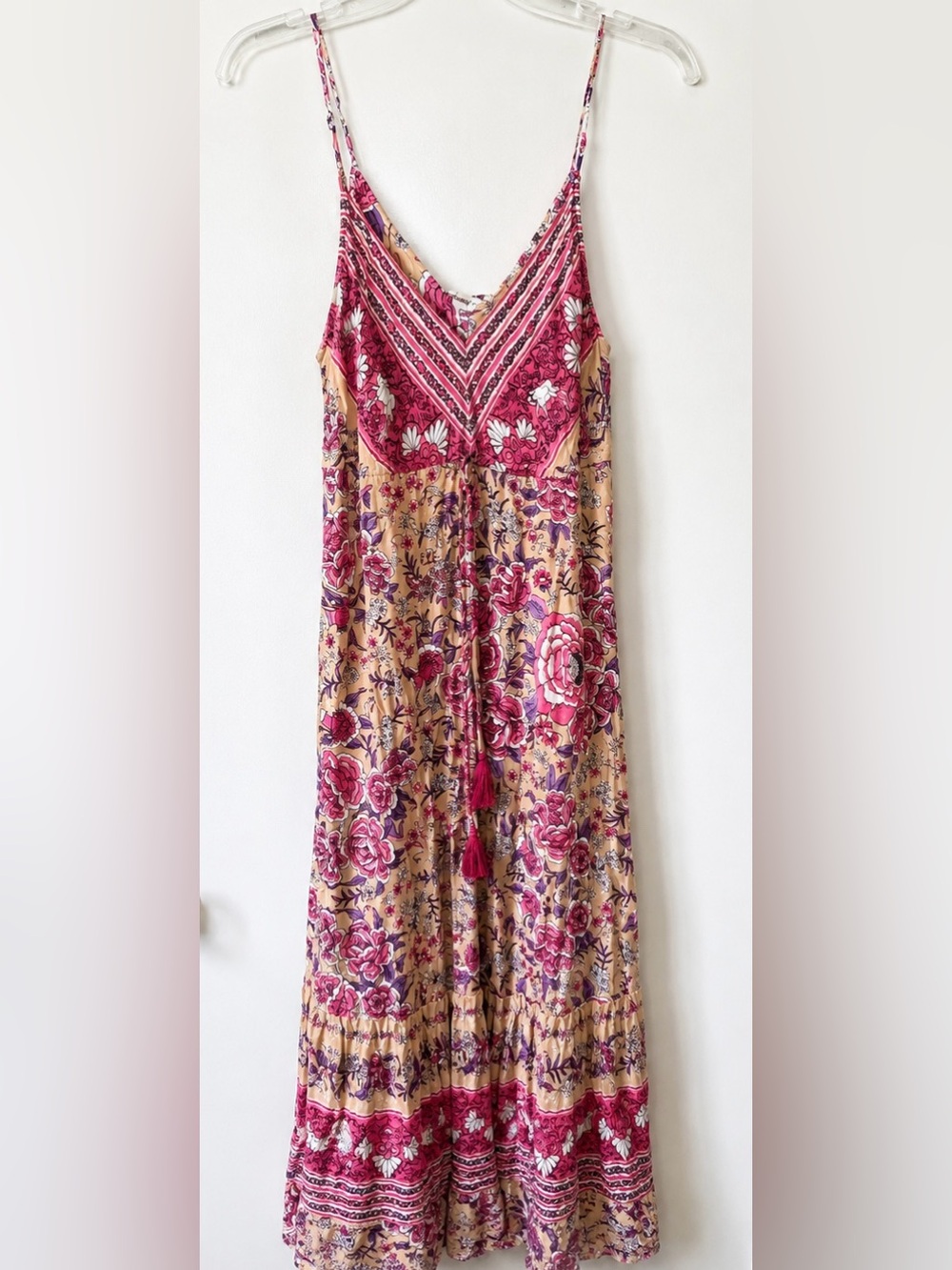 Boho Floral Maxi Dress in Pink and Tan